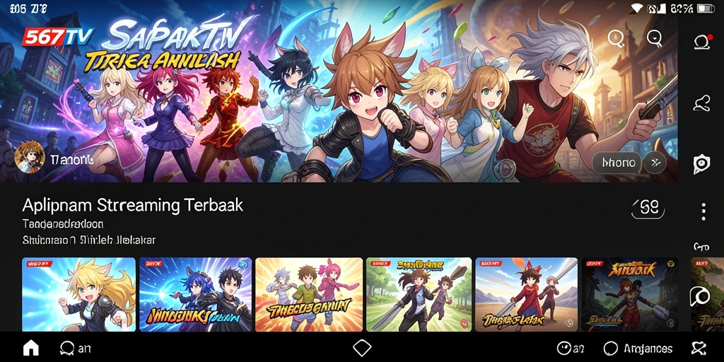 Tampilan gameplay 567TV yang menampilkan berbagai anime menarik.