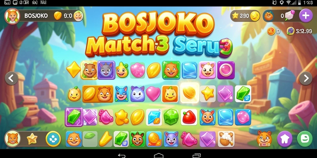 Tampilan gameplay BOSJOKO yang seru dan adiktif dalam kategori Match-3.
