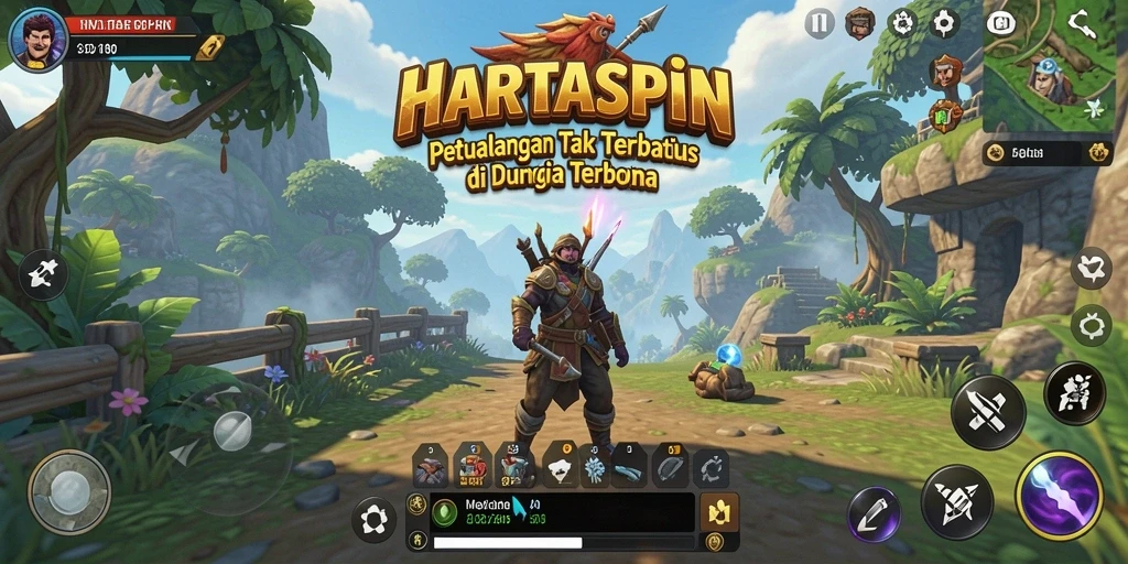 Tangkapan layar gameplay HARTASPIN yang menunjukkan eksplorasi dunia terbuka.