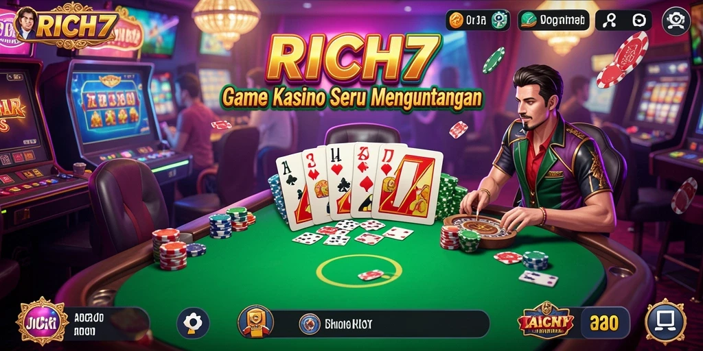 Screenshot utama RICH7 yang menunjukkan keseruan bermain Kasino.