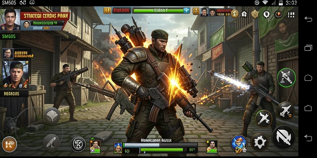 Tangkapan layar gameplay SM605 menunjukkan pertempuran strategi yang seru.
